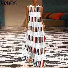 VONDA 2020 Summer Dress Sexy V Neck Sleeveless Party Dresses Women Casual Striped Plaid Patchwork Loose Vestidos Plus Size Robe 2024 - compra barato