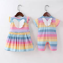 New Sweet Toddler Baby Girl Rainbow Dress Romper 3D Wings Casual Cotton Bow Stripes Ruffle Sleeveless Princess Party Sundress 2024 - buy cheap