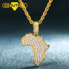 ICEOUTBOX полный кристалл кулон Карта Африки для женщин и мужчин, в стиле хип-хоп ювелирные изделия Bling из кубического циркония ожерелье клуб, реперские кепки 2024 - купить недорого