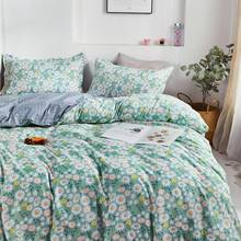 Pastoral verde cama setplant flores capa de edredão com fronha 200x23 0/150x200, azul xadrez colcha capa, rei cobertura 2024 - compre barato