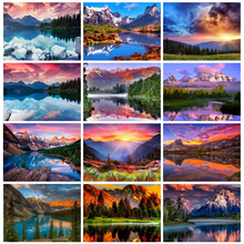 Huacan Full Square Diamond Painting River Mountain Sunset Scenery Mosaic Natural Landscape Home Decor Diamond Art 2024 - buy cheap