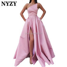 NYZY-vestidos de baile de graduación para mujer, ropa de noche larga de satén rosa con abertura alta, elegante, 2019 2024 - compra barato