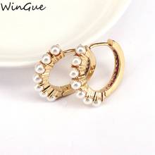 New Single Huggies Clips Crystal Pearl Shell Hoop Earring Gold Loop Circle Women Jewelry 2024 - buy cheap