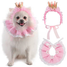 Dog Hat Cute Crown Lace Pet Headband Dogs Hat With Pet Bib Clothing Accessories Pet Dress Up Supplies Fashion Elegant Cat Hat 2024 - buy cheap