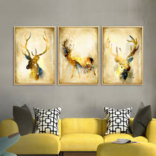 Современная Картина на холсте с оленем и лосем, желтая картина в скандинавском постеры с животными, настенное художественное изображение для гостиной, домашний декор, новый год 2024 - купить недорого