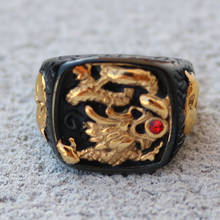 Anillo de acero inoxidable estilo Punk para hombre, sortija de oro negro con diseño de dragón y piedra roja, Estilo Vintage, China 2024 - compra barato