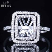 HELON Solid 14K White Gold Engagement Wedding Real Natural Diamond Halo Women Fine Jewelry Semi Mount Ring Fit Emerald Cut 8x6mm 2024 - купить недорого