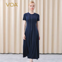 VOA 33m/m Silk Double-sided Flat Knitted Tibetan Green Round Collar White Arched Needle Mid-Waist Base Short Sleeve Dress AE557 2024 - buy cheap