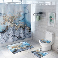 Juego de cortina de ducha con estampado de mármol azul, alfombrilla antideslizante para baño, decoración del hogar, 4 unids/set 2024 - compra barato