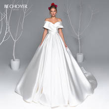 Vestido de noiva de cetim sem mangas, vestido de noiva personalizado, cauda, bechoyer, el04, princesa 2024 - compre barato