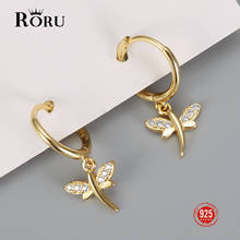 Pendientes de aro de plata esterlina 100% para mujer, Mini pendientes de circonita brillante AAA para mujer, aretes de círculo dorado de mariposa Linda 925 2024 - compra barato