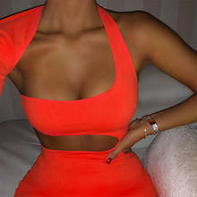 Um ombro verão sexy bodycon vestido feminino oco para fora ruched sem costas bandagem mini clube vestido de festa laranja branco 2024 - compre barato