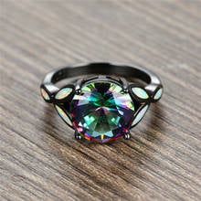 Charm Female Rainbow Colorful Big Round Ring Vintage Black Gold Wedding Rings For Women Promise White Fire Opal Engagement Ring 2024 - buy cheap