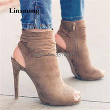 Autumn New Fashion Women Peep Toe Suede Leather Stiletto Heel Short Gladiator Boots Cut-out Zipper-up High Heel Ankle Booties 2024 - buy cheap