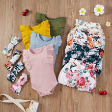 Conjunto infantil de macacão plissado para meninas, 0-18m, sem mangas, liso, blusa + shorts + tiara, 3 peças, roupas casuais, verão 2024 - compre barato