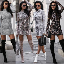 2020 mini vestido feminino leopardo impressão cobra impresso sexy manga longa mini vestido casual bodycon mini vestido de festa vestidos de impressão 2024 - compre barato