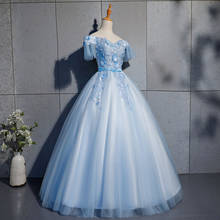 Роскошный светильник с аппликацией, синее бальное платье, элегантное бальное платье с открытыми плечами, винтажное вечернее платье для выпускного вечера 2024 - купить недорого