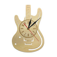 Music Themed Guitar Decorative Art 3D Wall Clock Natural Wood Wall Clock Modern Home Decor Wooden Time Clock 2024 - buy cheap