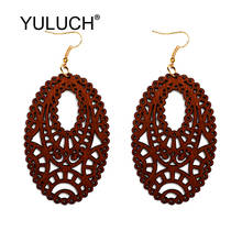 YULUCH Vintage Wooden Long Earrings  For Women Party Ethnic African Indian Boho Brown Green Hollow Wooden Water Drop Earrings 2024 - buy cheap