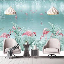 Milofi personalizado grande papel de parede mural pintado à mão tropical floresta tropical flamingo fundo da parede 2024 - compre barato