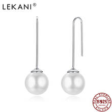 LEKANI-pendientes redondos de perlas grandes para mujer, de Plata de Ley 925, joyería sencilla, pendientes clásicos de gota para mujer, regalos de boda 2024 - compra barato