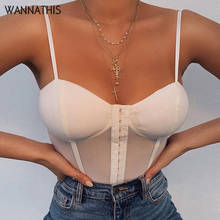Wannathis-macacão de malha transparente, costas abertas, decote em v, sexy, bodycon, sem mangas, com botão frontal 2024 - compre barato