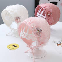 2021 Spring Newborn Girl Hat Princess Flower Lace Baby Beanie Cap 0-3Month Soft Cotton Infant Bonnet Hat Toddler Photo Props 2024 - buy cheap