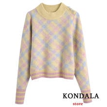 KONDALA Za Fashion 2021 Women Sweaters Rainbow Color Turtleneck Loose Pullovers Girls Sweet Sweaters Crystal Appliques Chic Tops 2024 - buy cheap