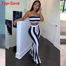 Strapless Sexy 2 Piece Set Women Cute Outfits Striped Crop Top And High Waist Pants Ladies Tracksuits Two Piece Set Dropshipping 2024 - buy cheap