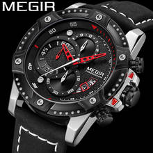 MEGIR Watch Men Chronograph Military Army Male Clock Top Brand Luxury Black Genuine Leather Business Man Sport Wristwatch 2130 2024 - buy cheap
