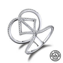 Anéis geométricos empilháveis em prata esterlina 925 real para mulheres, com cristal redondo, acessórios de moda, joias finas 2024 - compre barato