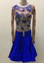 blue customize custom back cutout Rumba cha cha salsa tango Latin dance competition dress with beads 2024 - buy cheap