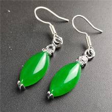 Pendientes de Calcedonia verde Natural tallados a mano para hombre y mujer, aretes de gota con incrustaciones de plata 925, joyería de moda 2024 - compra barato