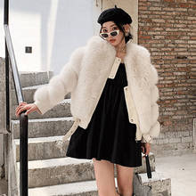 Jaqueta feminina pele de raposa real, casaco feminino inverno fashion quente s7886 2024 - compre barato