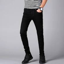 Calça jeans masculina elástica, nova moda de designer clássico para homens, jeans liso preto/branco, slim fit, jeans elástico, 2021 2024 - compre barato