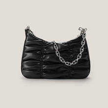 Fashion Solid Color Shoulder Underarm Bag Pleated PU Leather Vintage Square Bag Street Travel Chain Money Handbags Totes 2021 2024 - buy cheap