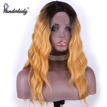WonderLady-Peluca de cabello sintético con encaje frontal para mujer, pelo natural ondulado n. ° 1B, n. ° 99J, color marrón degradado, parte media resistente al calor 2024 - compra barato