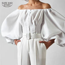 Blusa informal de algodón con manga farol para mujer, camisa blanca con hombros descubiertos, talla grande, 13140 2024 - compra barato