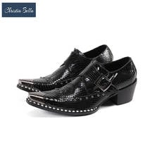 Christia Bella Italian Party Formal Genuine Leather Men Shoes Punk Rivets Buckle Men Oxford Shoes High Heel Business Brogue Shoe 2024 - buy cheap