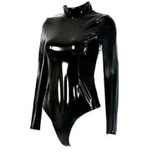 Bodysuit sexy mulheres de corte alto, roupa de modelar uma peça brilhante de pvc, de manga longa, látex apertado e fosco 2024 - compre barato