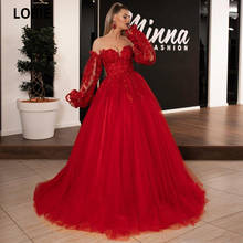 LORIE Red Evening Dresses Formal Long Sleeve Off the Shoulder Lace Appliques Prom Gowns Plus Size Back Lacing Princess Dress 2024 - buy cheap