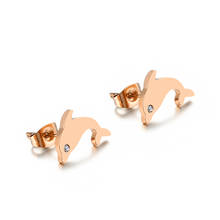 Dolphin Lovely  Zircon Stud Earrings Popular Titanium Steel Jewelry Gift For Woman Never Fade Drop Shipping 2024 - buy cheap