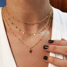 KOtik Gold Chain Boho Choker Necklace For Women Multilayer Cactus Geometric Pendant Necklace Party Accessories 2024 - buy cheap