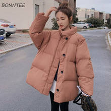 Parkas Womens Solid Simple Single Breasted Stand Collar Thicken Ins Korean Style Casual Chic All-match Female Soft Daily Ulzzang 2024 - buy cheap