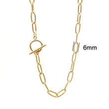 Fashion Women Choker Necklace Toggle Clasp 6mm Oval Cable Chain Gold Color Stainless steel Made 2024 - buy cheap