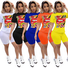 Women Letters Mouth Printed Two Piece Sets T-Shirt Biker Shorts Fitness Suits Casual Tracksuit Joggers Matching Set Sportswear 2024 - buy cheap