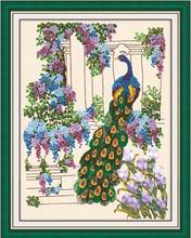 Conjunto de bordado de flores de pavo real, conjunto de pintura artesanal, Círculo de bordado artesanal, costura hecha a mano, arte de pared, decoración del hogar, regalo 2024 - compra barato