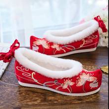 Обувь Женская Hanfu, зимняя теплая, на плоской подошве, с вышивкой, 34-41 #, китайский традиционный ханьфу 2024 - купить недорого