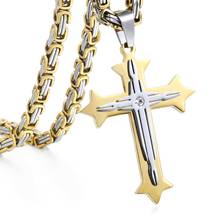 Cross Pendant Necklaces for Men Stainless Steel Gold Black Silver color Byzantine Chain Necklace Hip Hop Male Jewelry Gift KP02 2024 - buy cheap