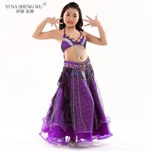 Crianças meninas traje de dança do ventre 3 pçs (sutiã cinto saia) desempenho bellydance oriental conjunto danceing roupas para criança 2024 - compre barato